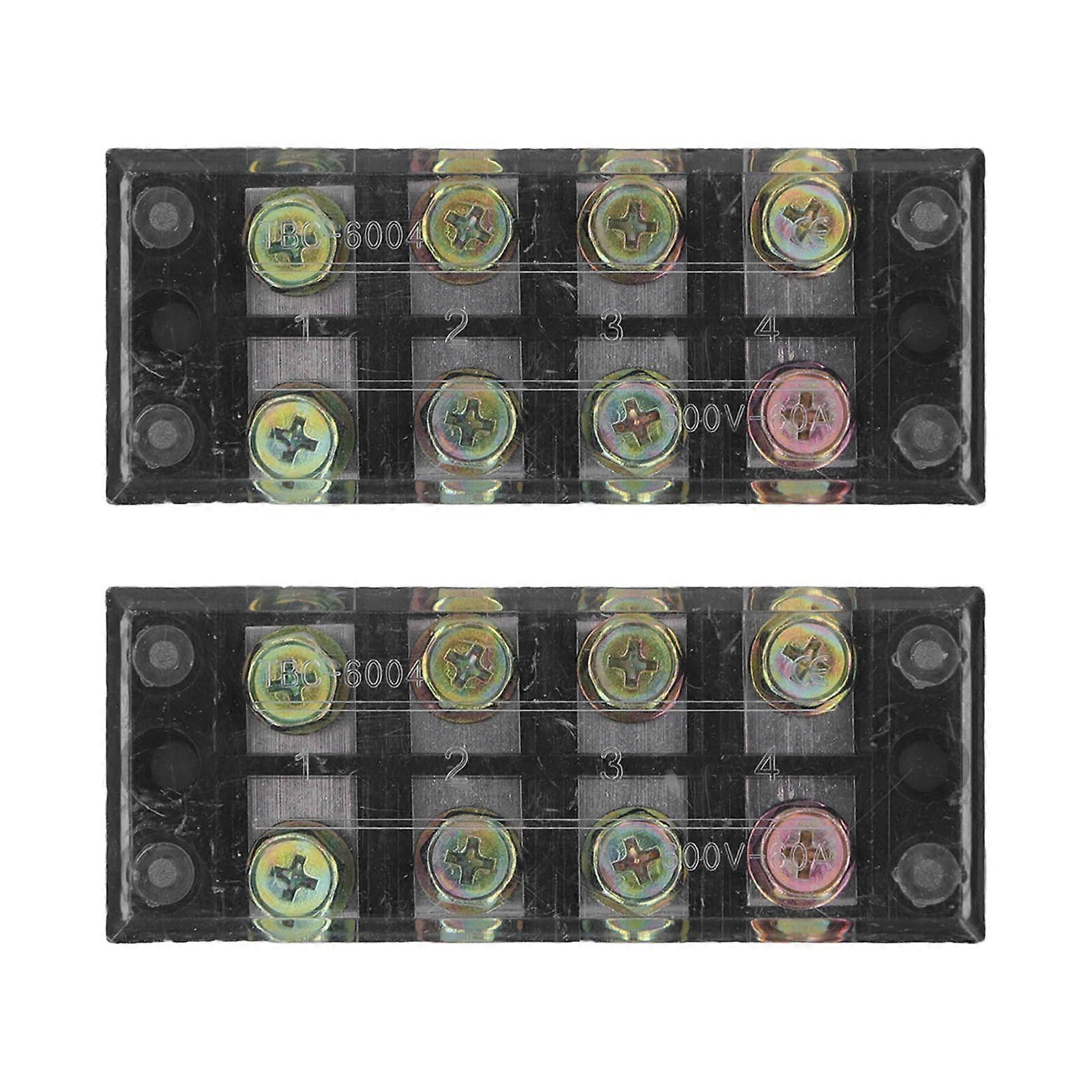 Terminal Strip Dual Row Screw Clamp Wire Terminal Block with Clear Cover for Bridge Lighting 60A 600V 2pcs 4 Position (604)