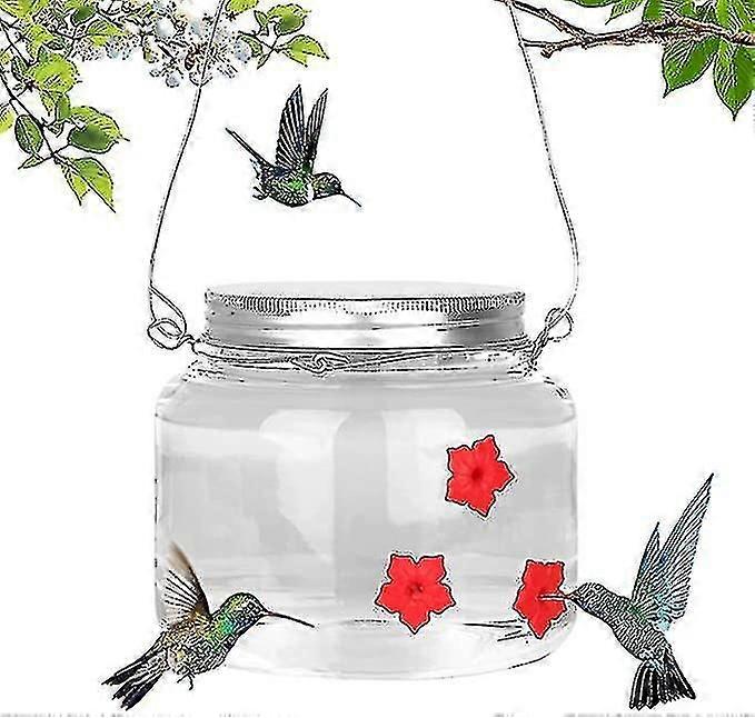 Portable Hummingbird Feeder,hummingbird Feeder For Outdoors Hanging With 3 Flower Ports,clear Reservoir Design Hummingbird Feeding Jar For Garden Yard