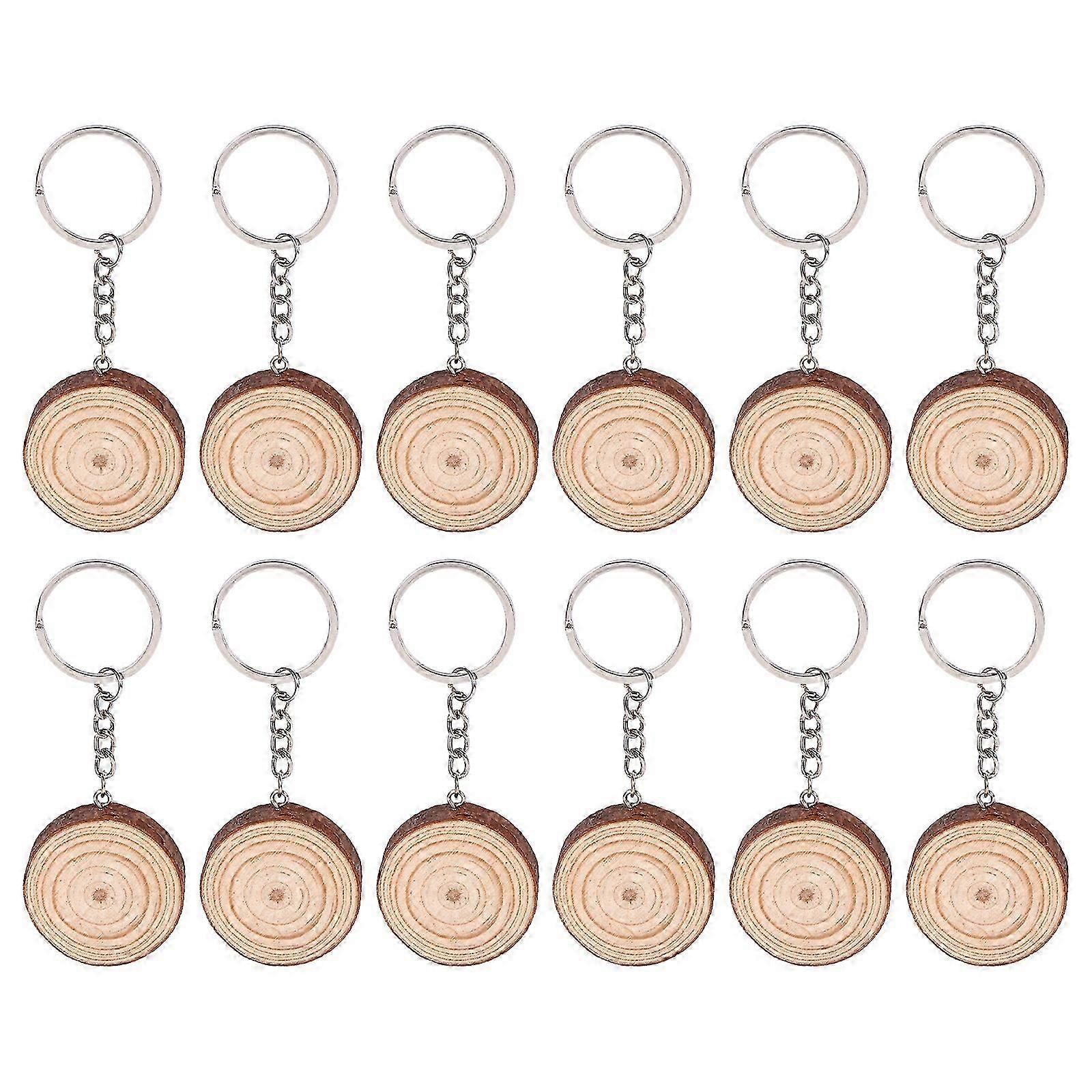 12 Pcs Wooden Key Chain DIY Hand Drawing Keychains Creative Key Pendants