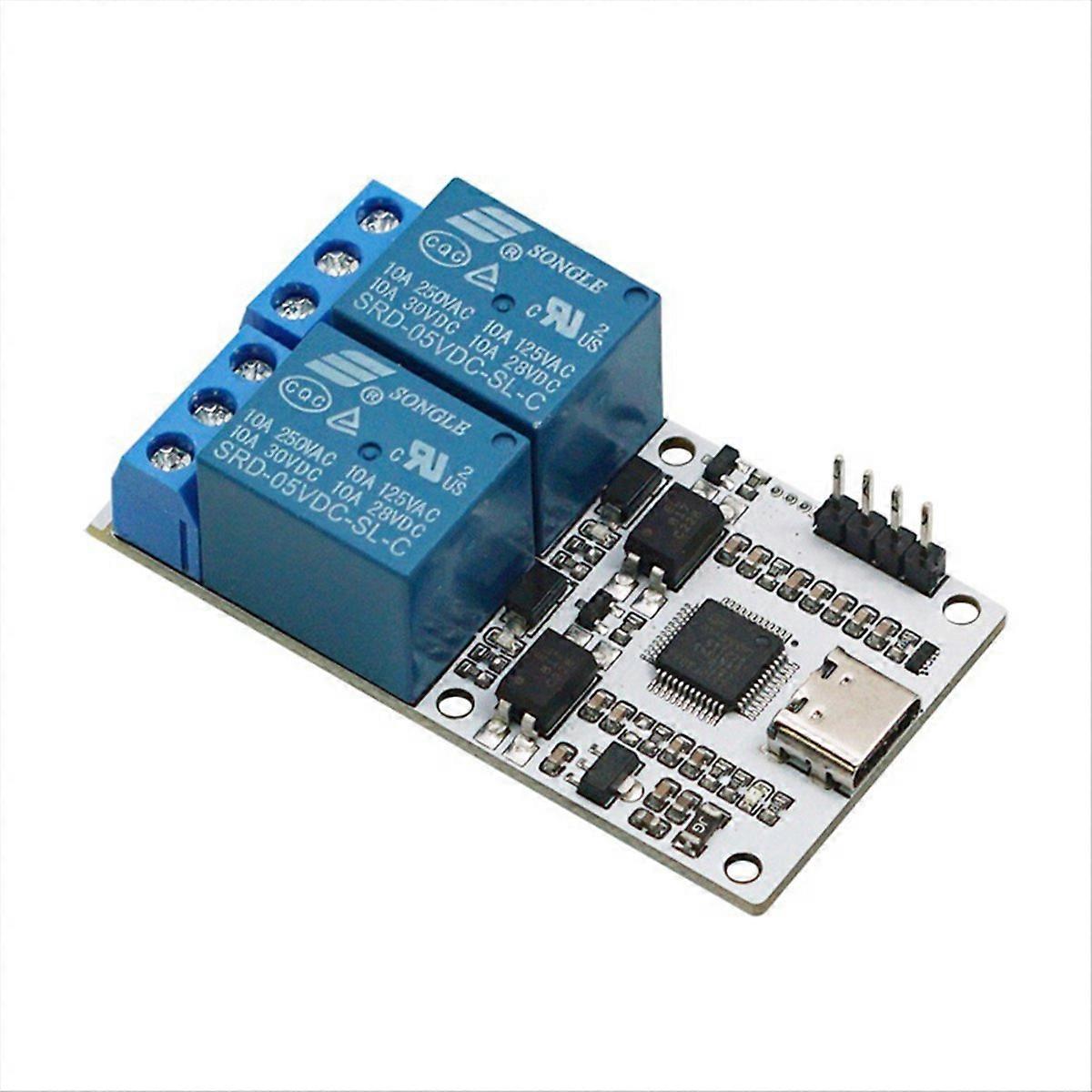 Relay Module 2 Channel USB to CH340 Serial Control Relay Module Optocoupler Protection TYPEC Interface Module DSTUR-T20