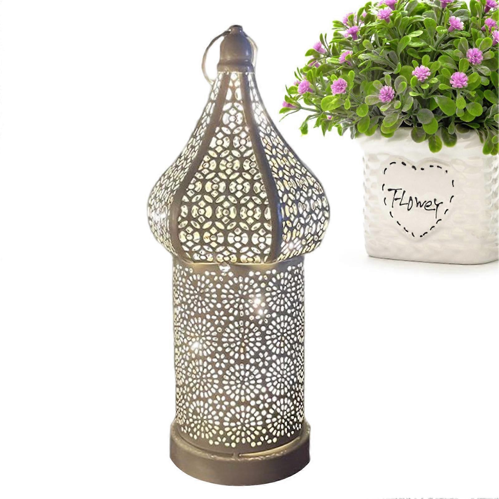 Table Lamp LED String Light, Cordless Battery Powered, Hollow Carved Glass Lamp, Bohemian Trumpet Lamp