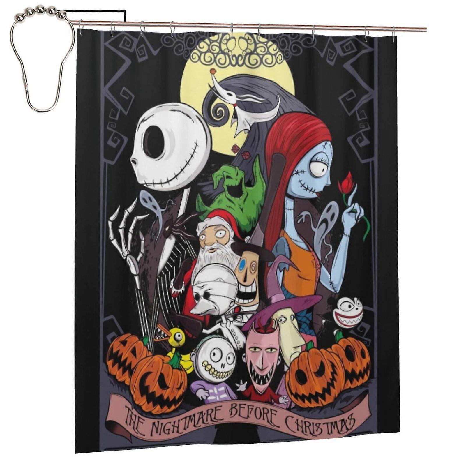 Nightmare Before Christmas Shower Curtain 60x72in, Waterproof Polyester, Quick-Drying, Weighted Hem, Machine Washable with 12 Hooks