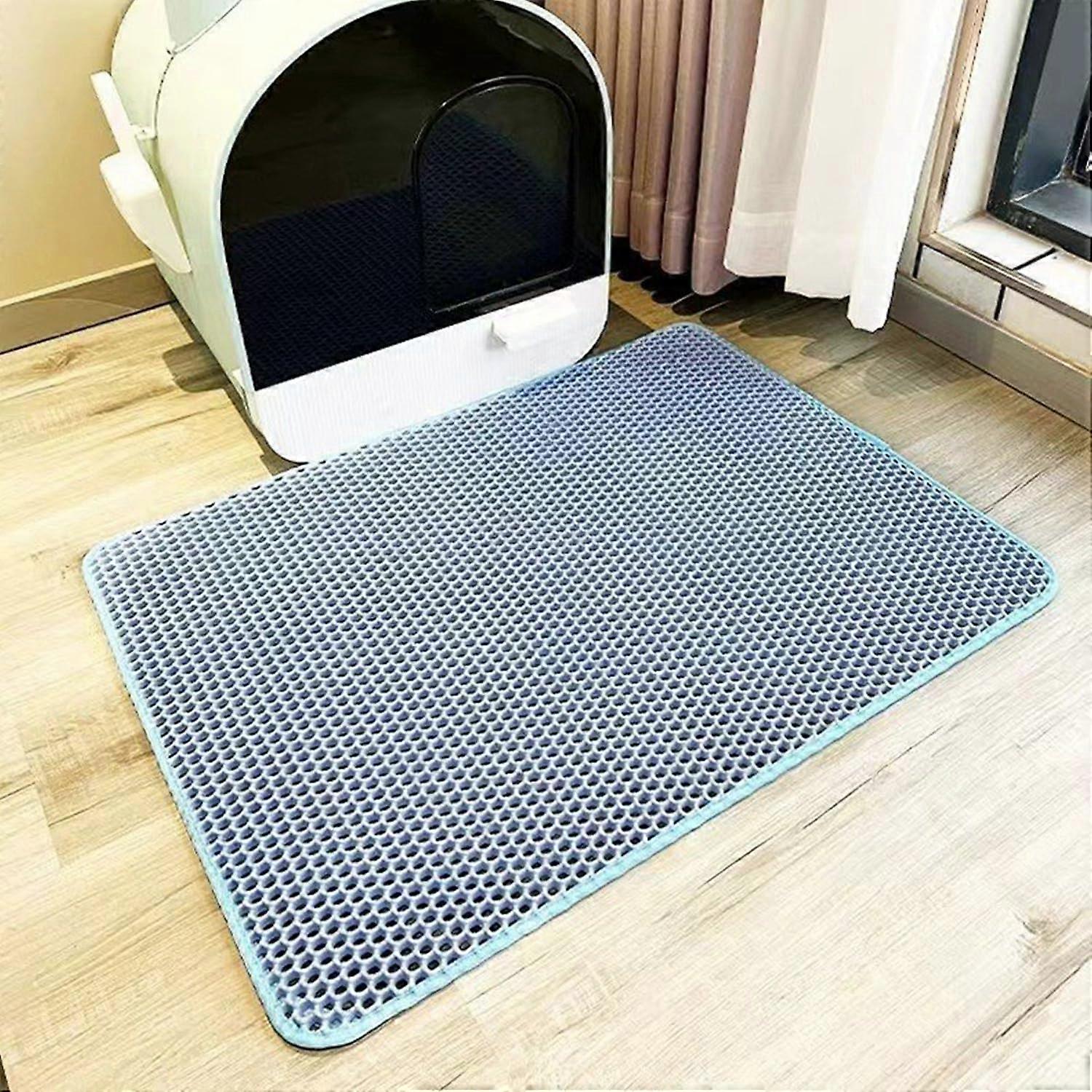 Cat Litter Trap Mat Large Honeycomb DoubleLayer Scatter Control UrineProof Waterproof Washable 15.7 X 19.6 In Blue