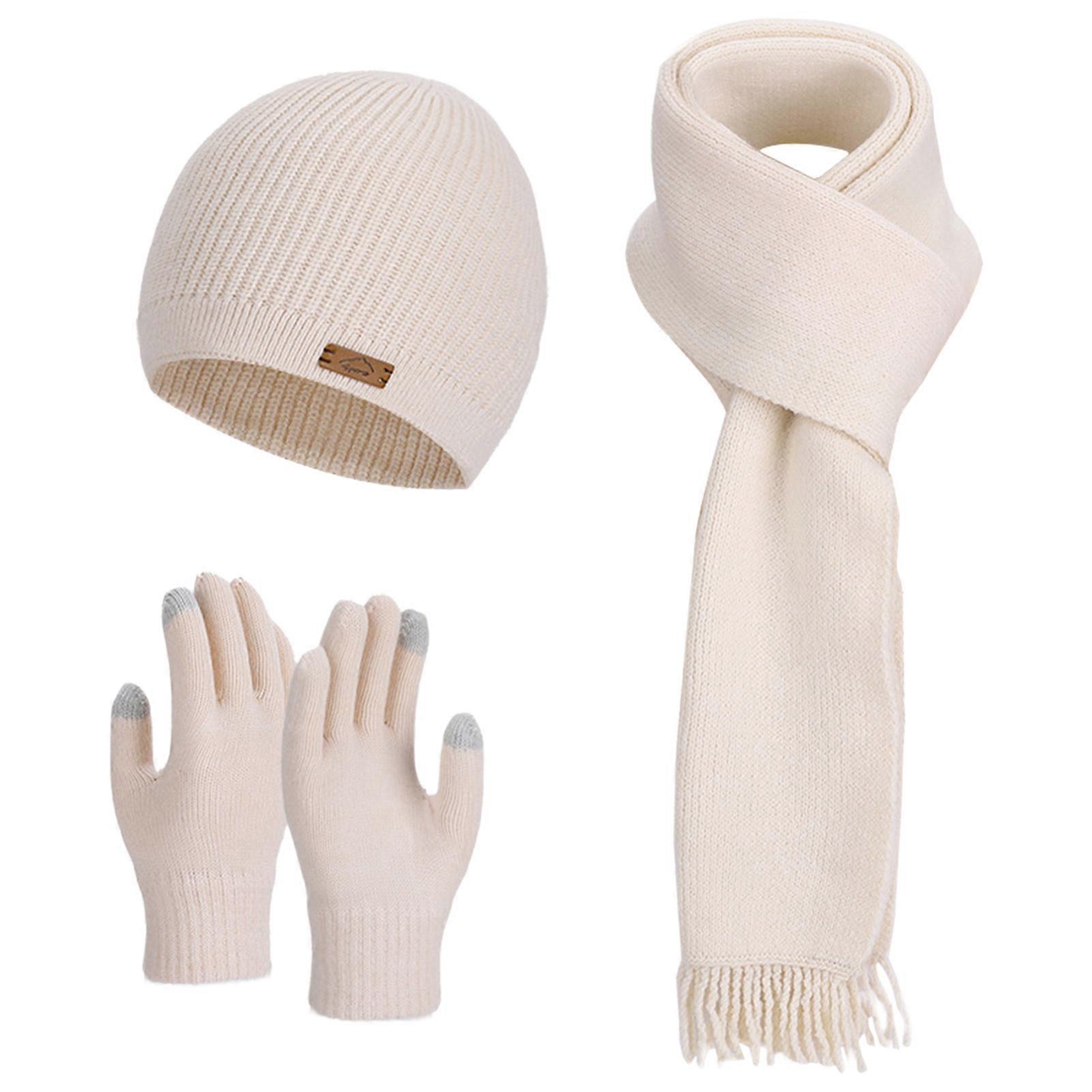 Women'S Winter Scarf Hat Gloves Set Thickened Knit Touch Screen Compatible Warm