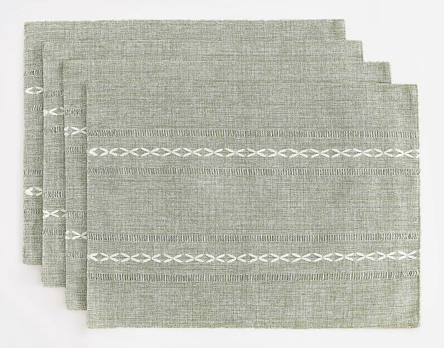 Sage Green Placemats Set of 4 - Washable Fabric Table Placemats, 35 x 48 cm