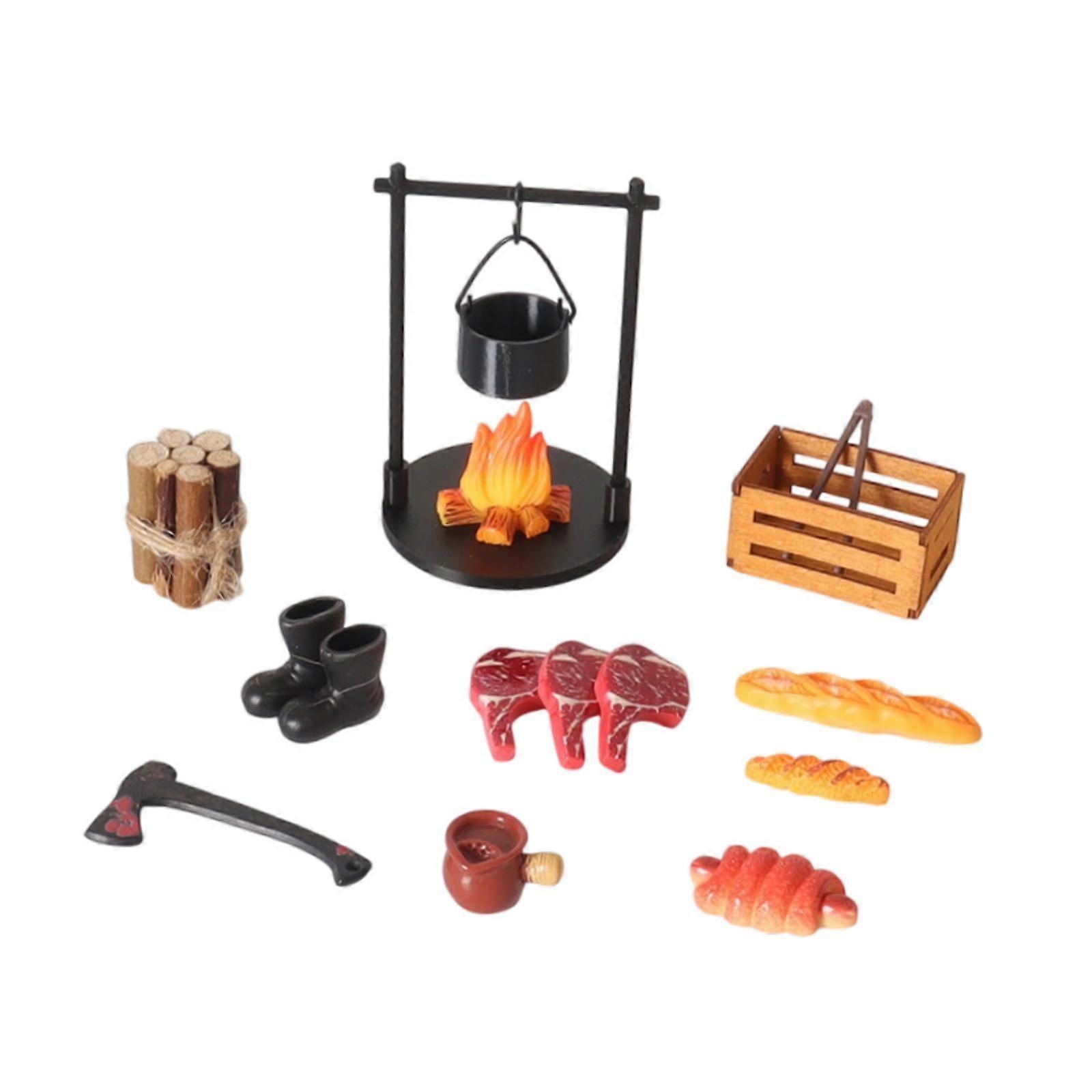1/12 Dollhouse Miniature Camping Set with Food and Tools for Scene Modeling