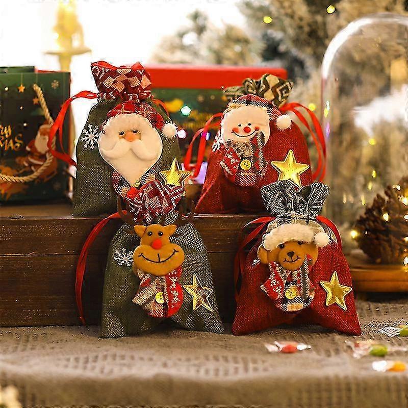 Christmas treat bags set of 4 canvas drawstring for parties