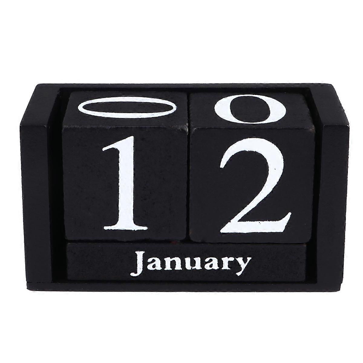 Wooden Vintage Calendar Block For Home And Use In Black Color Reusable 1Pcs