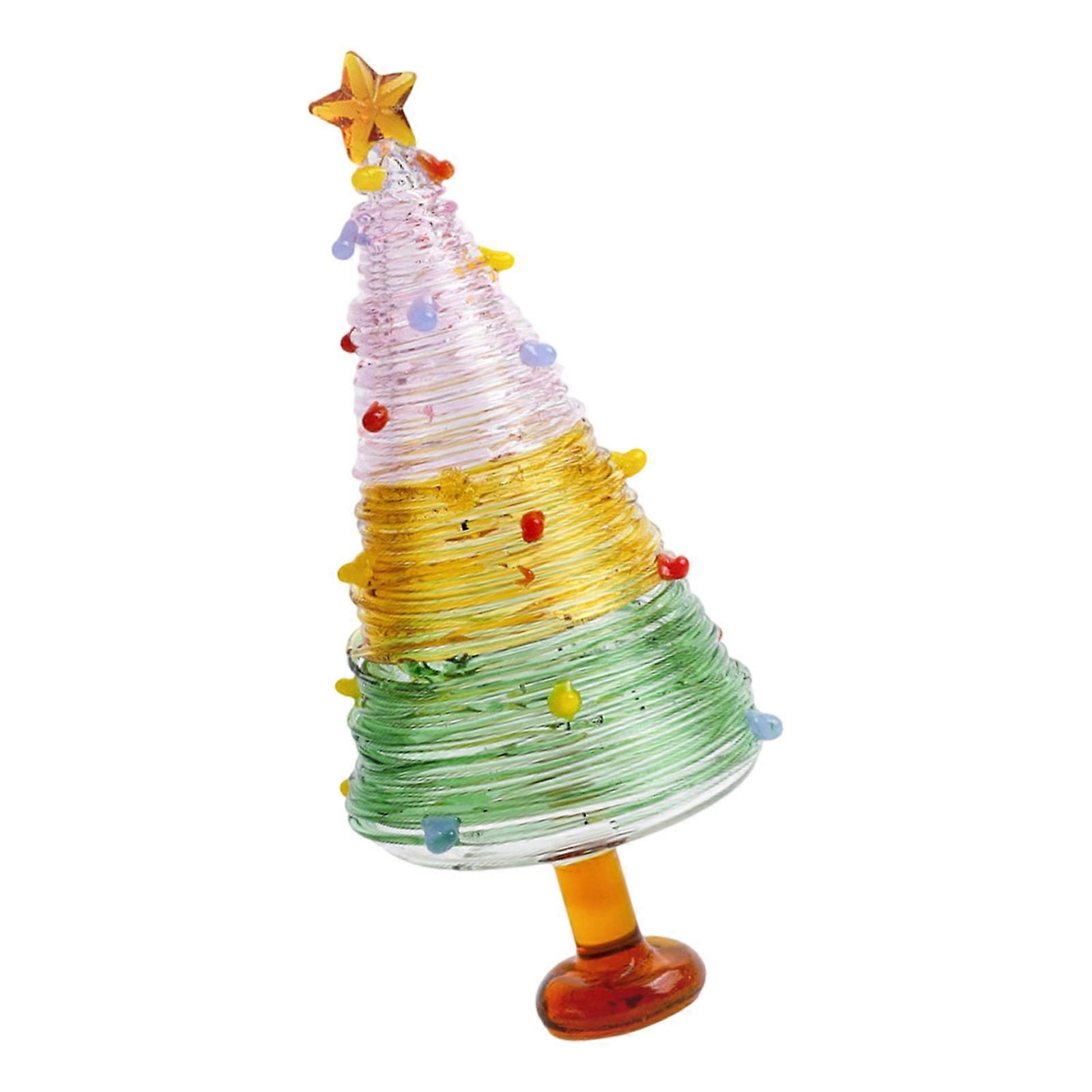 Portable Miniature Glass Holiday Christmas Trees With Sparkling Detail For Bookshelfs Mantels Or Vehicle Dashboards Multicolor