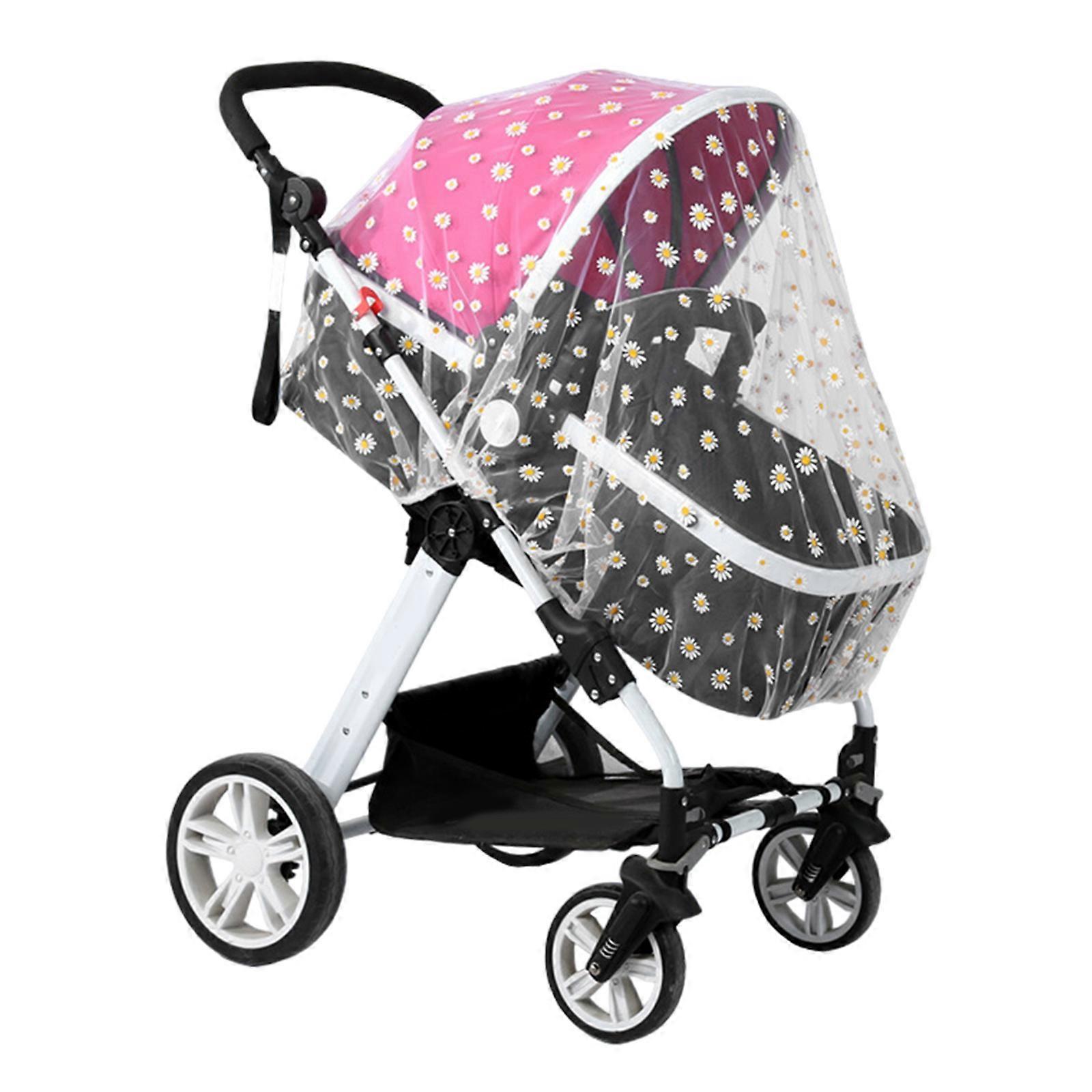 Infant Stroller Netting Lovely Daisy Embroidery Pram Net Guard Comfortable Fit Mesh Fly Net Protection Cover  Daisy white