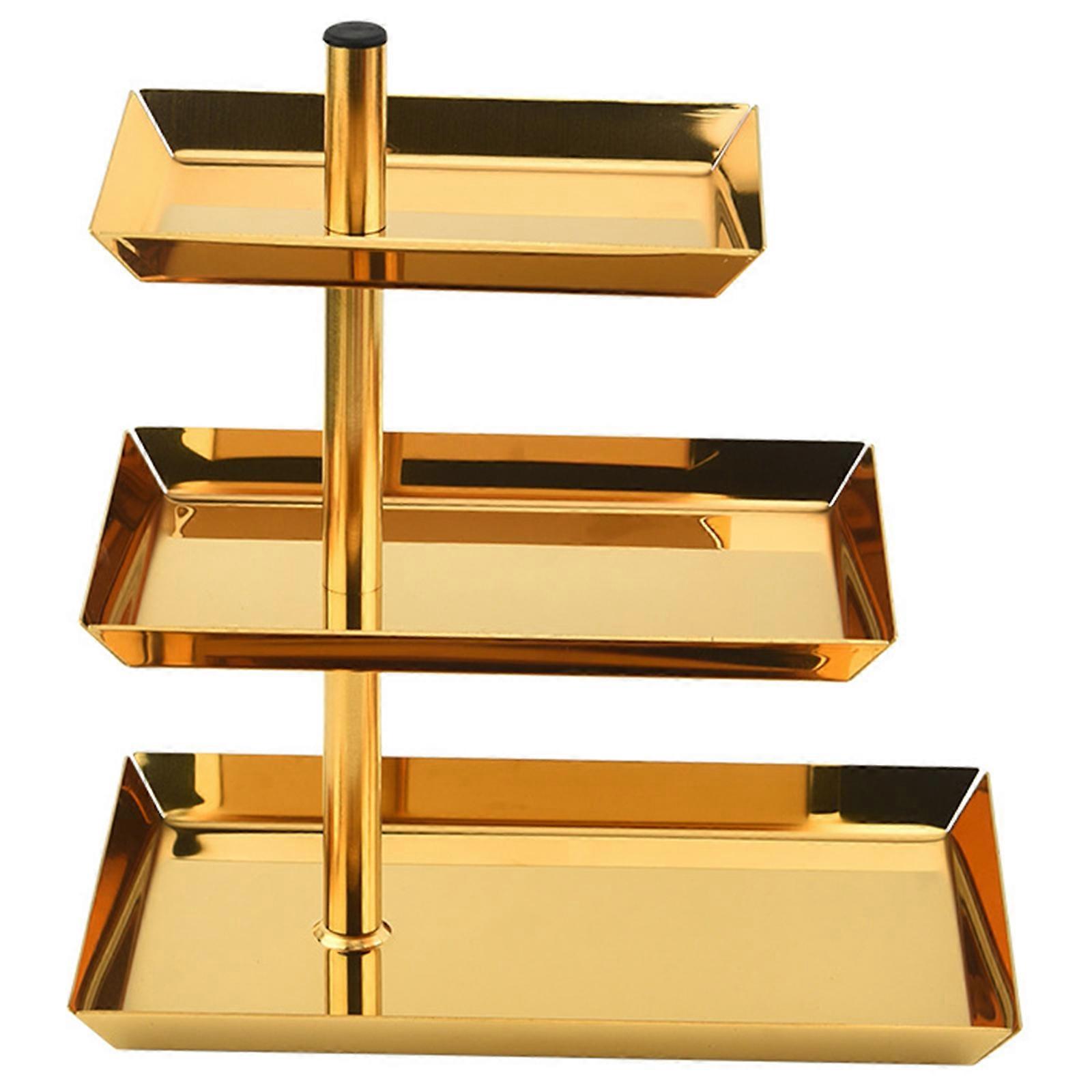 Convenient 3 Layer Serving Stand and Platters Set Sturdy Metal Pastries and Dessert Storage Rack Snack Display Holder  gold