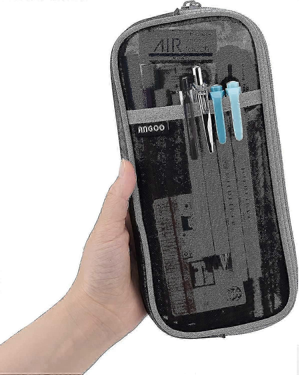 Grid Mesh Pen Pencil Case With Zipper Clear Makeup Color Pouch Cosmetics Bag Multi-pu