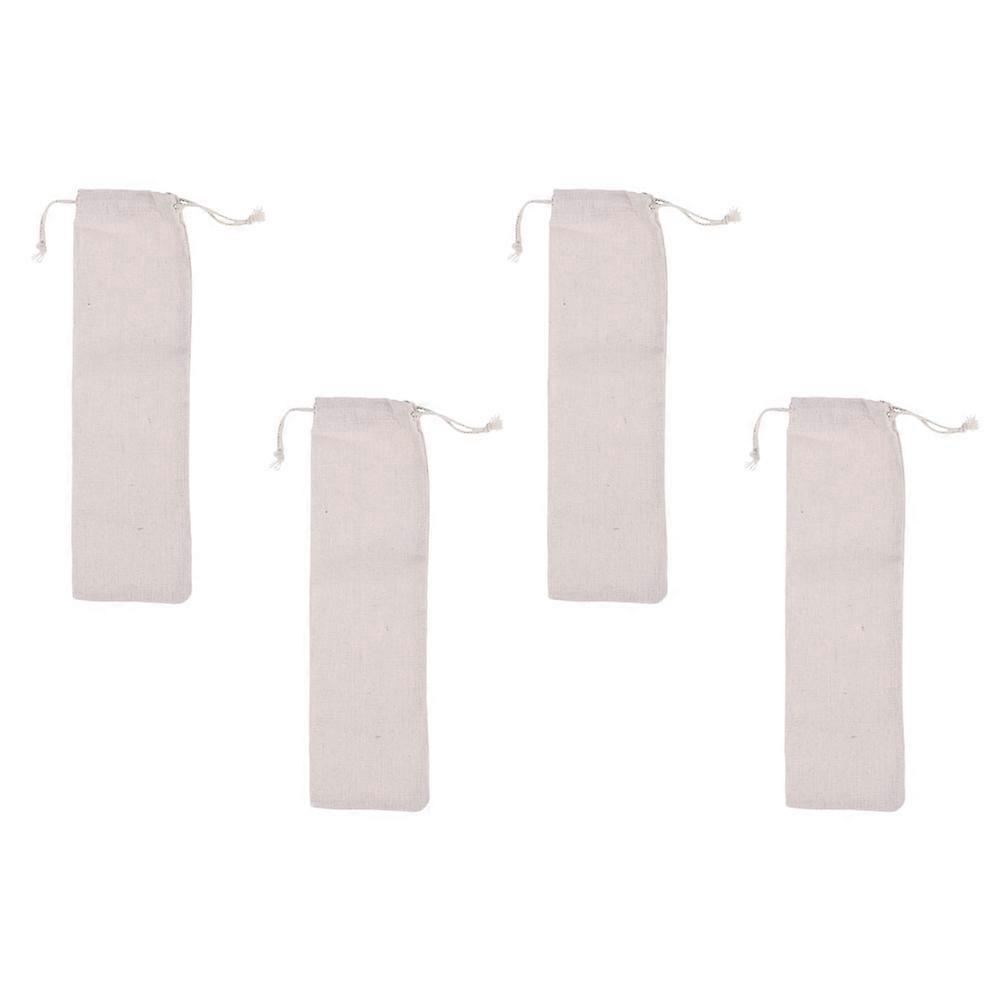 Recyclable Straw Carrying Cases for Storage Use 4Pcs Beige Cotton Linen Bags