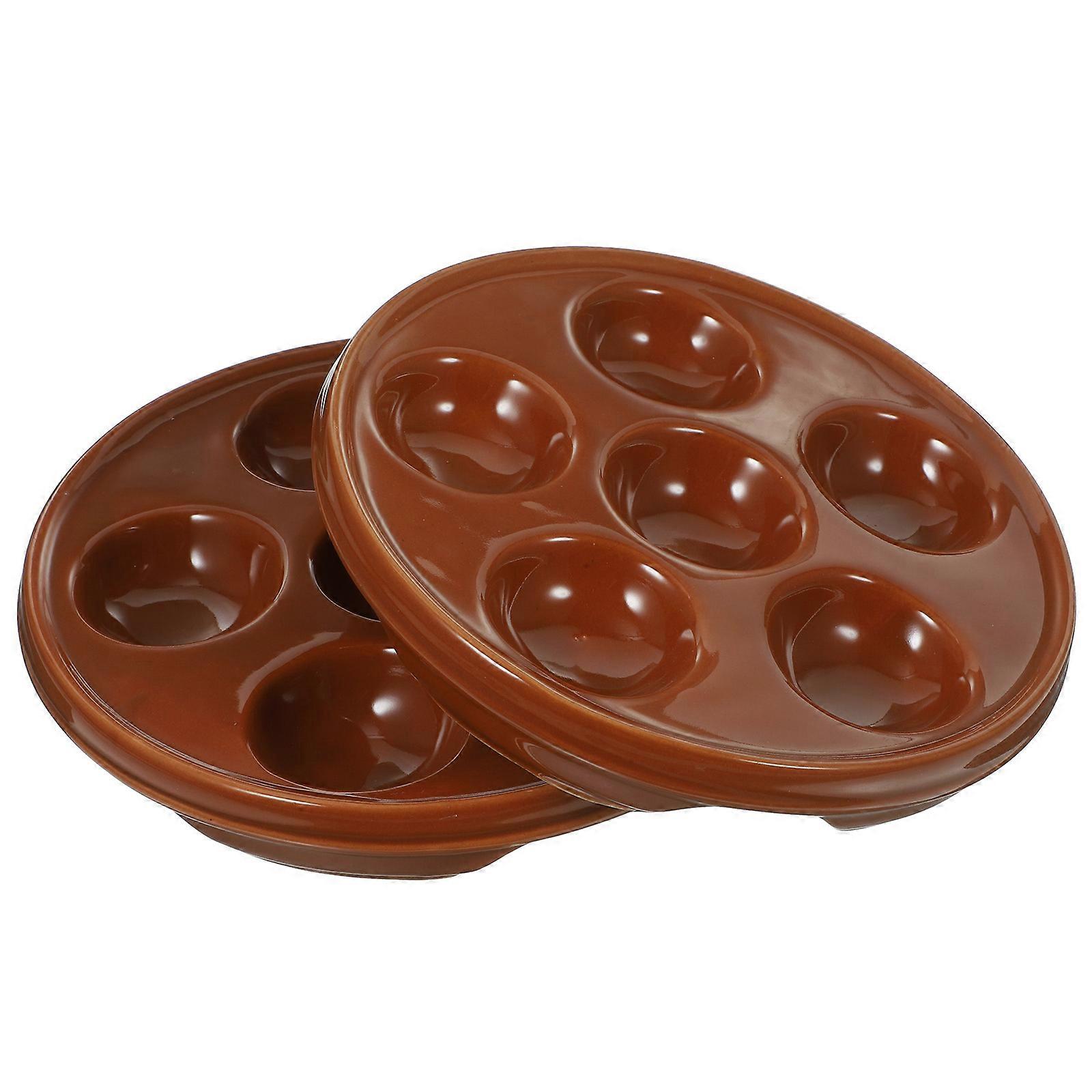 Snail Plate Ceramic Baking Pan for Shellfish Cooking 2Pcs Brown Tableware