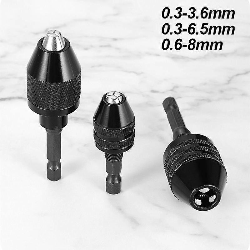 3pcs Black 0.3-3.6/0.3-6.5/0.6-8mm Hexagonal Handle Three Claw Self Centering Electric Drill Quick Change Drill Chuck Accessorie