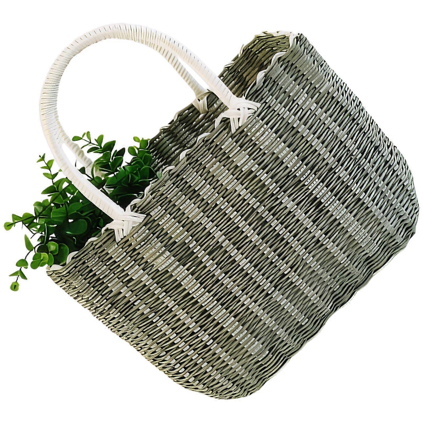 Woven RattanLike Shopping Basket with Handle for Grocery, Picnic, and Home Storage Green B 27x14x21 cm