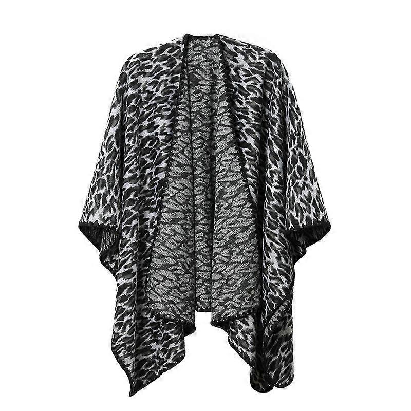 Black Leopard Print Wrap, 150x130cm Soft Warm Cross Shawl