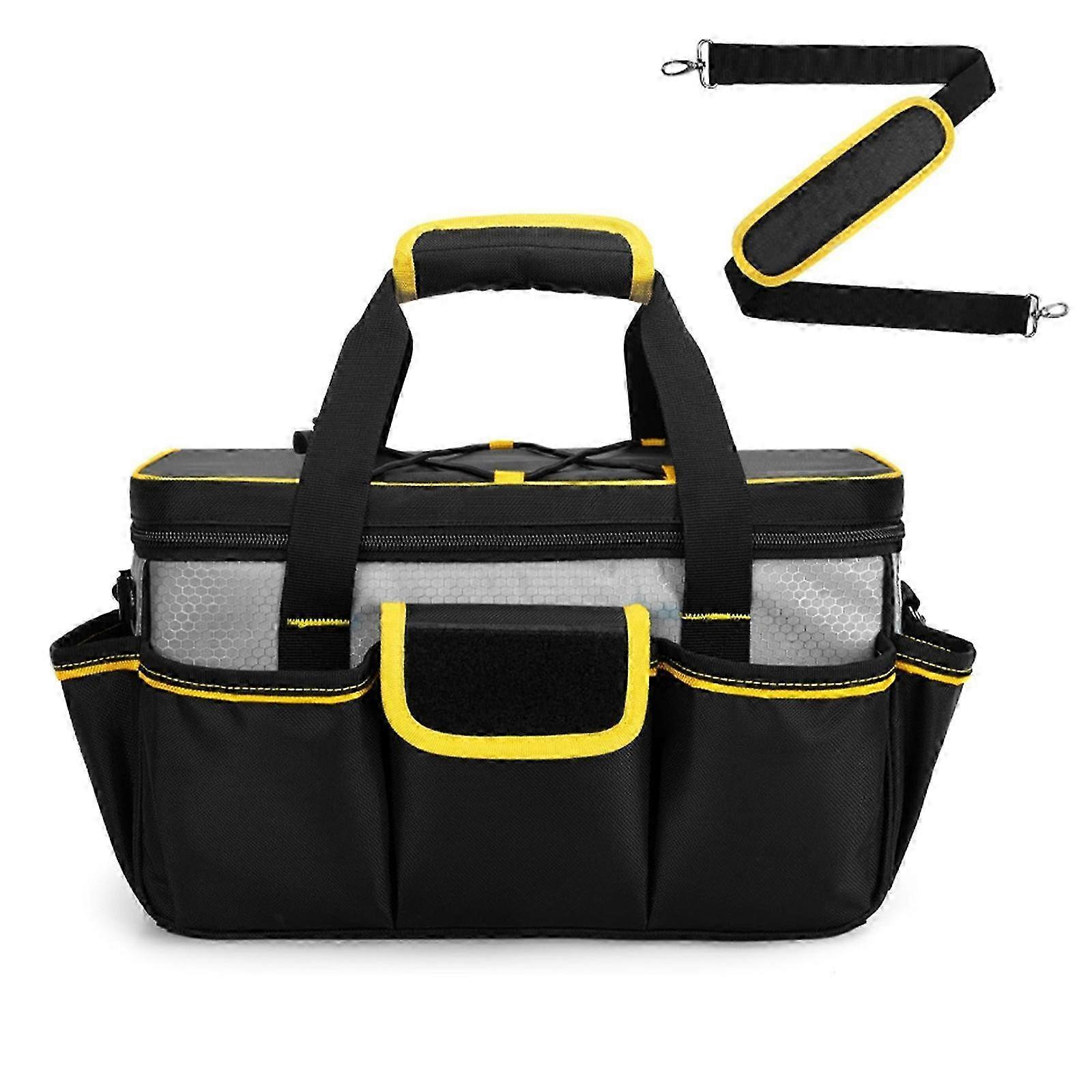 Reinforced Industrial Tool Storage Bag With 9 External Pockets Zippered Main Compartment For Power Tools Accessories Multicolor