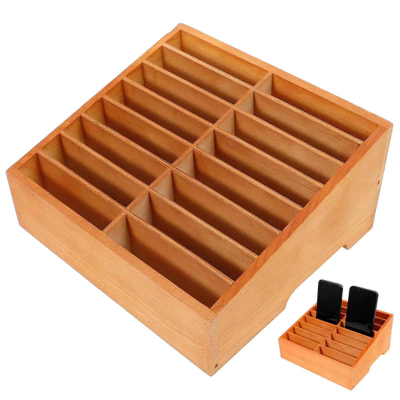Light Brown Phone Holder Desktop Cell Phone Organizer for Storage Use 16-Grid