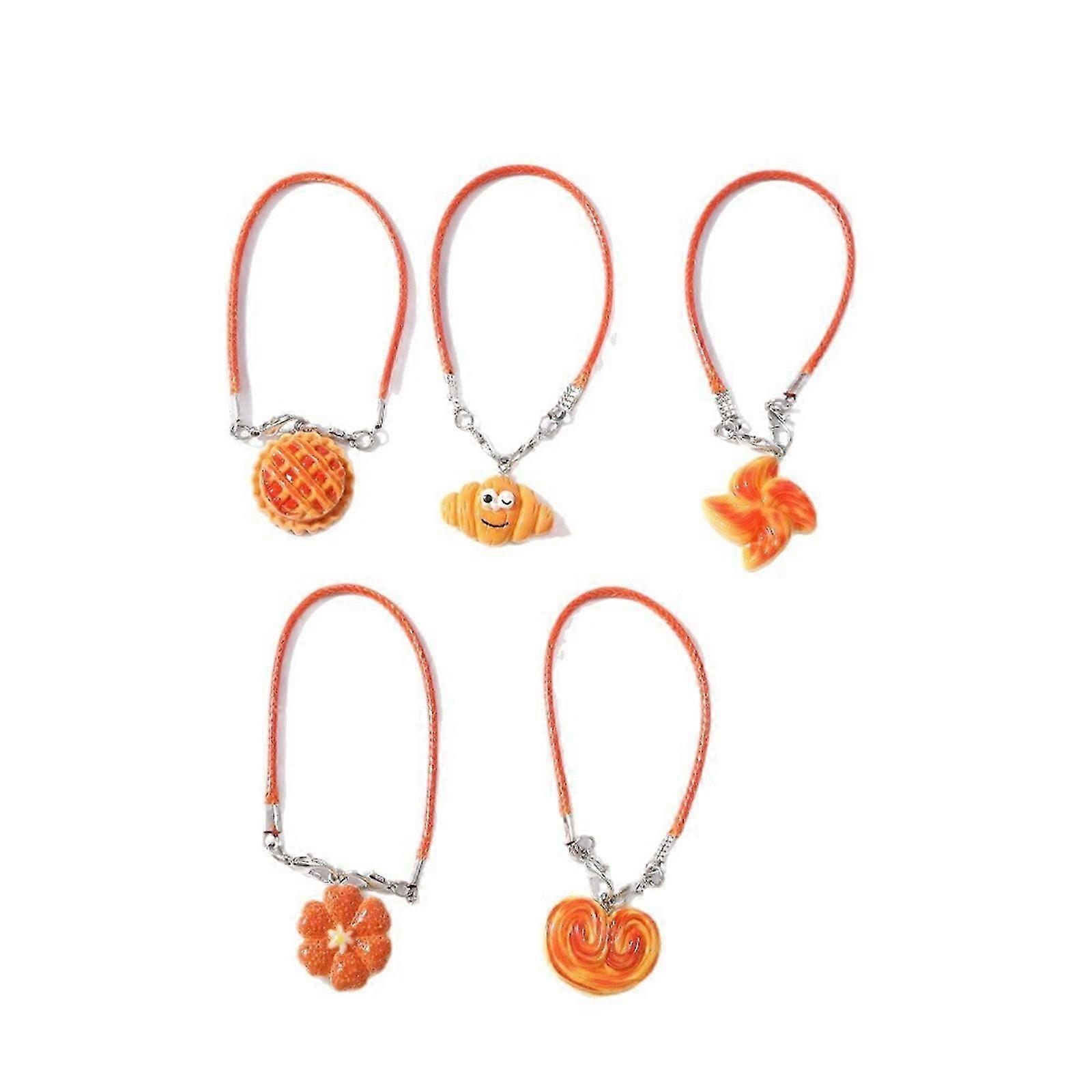 5Pcs Food Inspired Key Chains Resin Bread Designs Compact Size Phone Ornament Practical Bag Charm Accessory