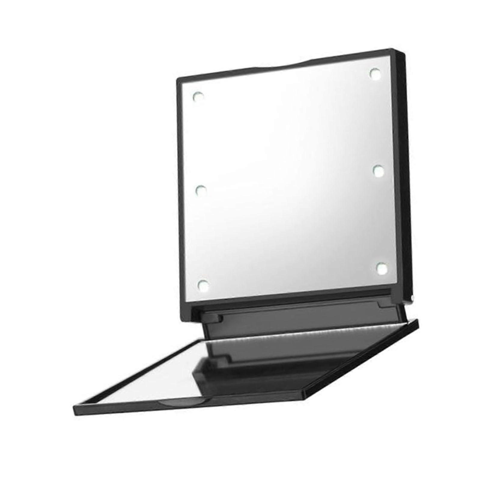 Lighted Makeup Mirror with Magnification, LED Brightness, 3 Color Modes, Foldable Travel Design, Black