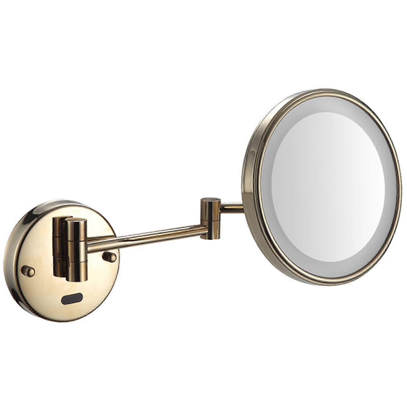 LED Wall Mounted Makeup Mirror with Smart Sensor Lighting, 10X Magnification, 360° Swivel Arm, Gold PlugIn