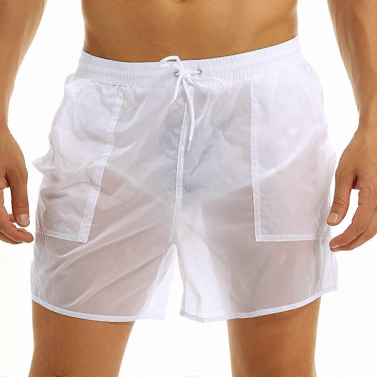 Men Drawstring Swim Short Quick Dry Trunks Underwear See Through Boxer Briefs