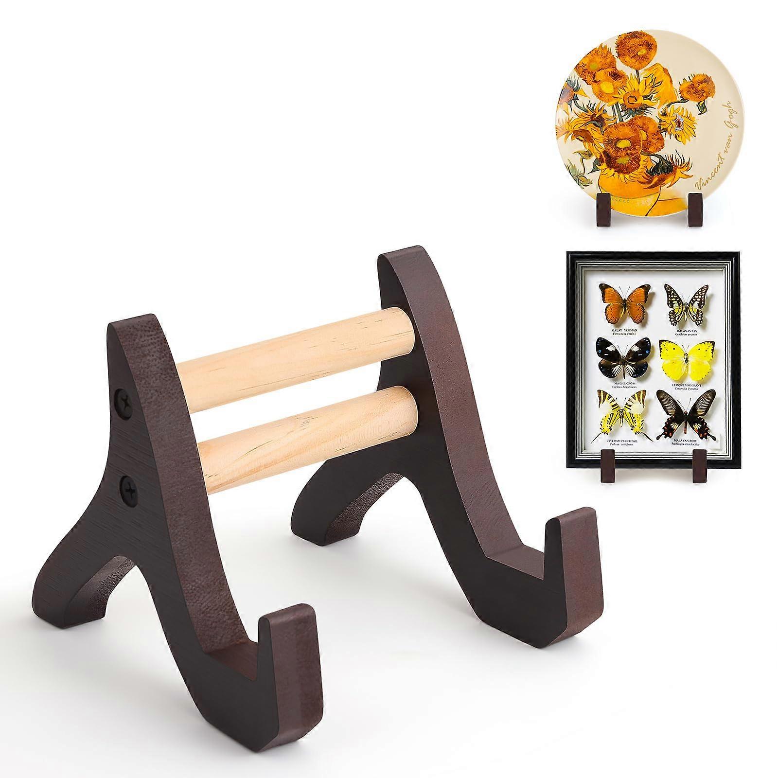 Small Bamboo Display Stand for Plates and Photo Frames, Durable Wood Easel Holder for Tabletop Artwork