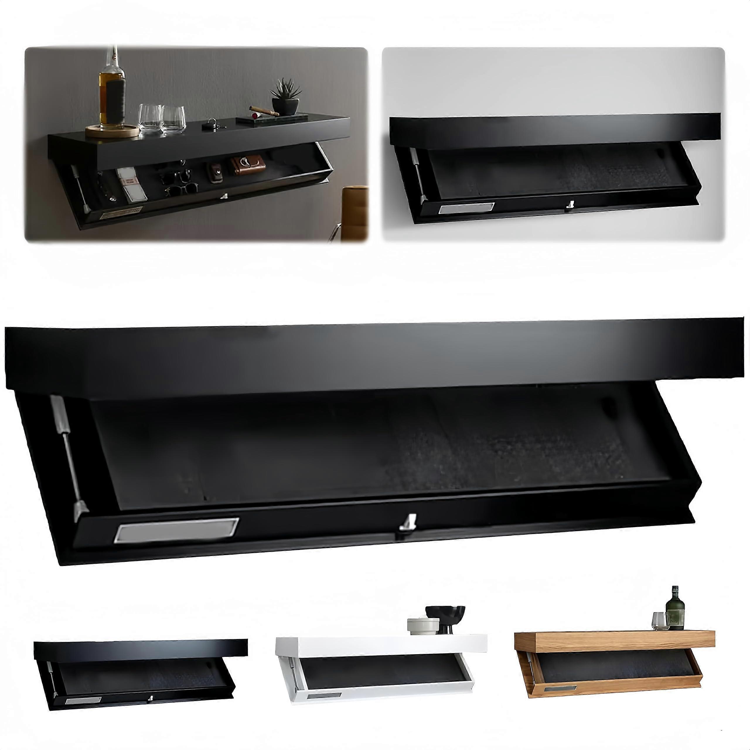 Floating Shelves with Hidden Compartment, Rustic Wall Mounted Shelf for Decor and Quick Access (Black)