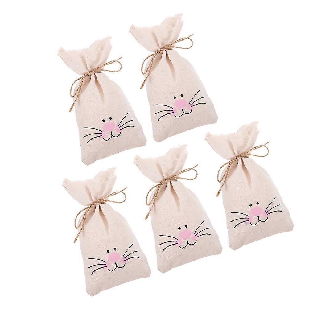 Easter Bunny Ears Candy Bags Drawstring Burlap 5Pcs for Storage Use