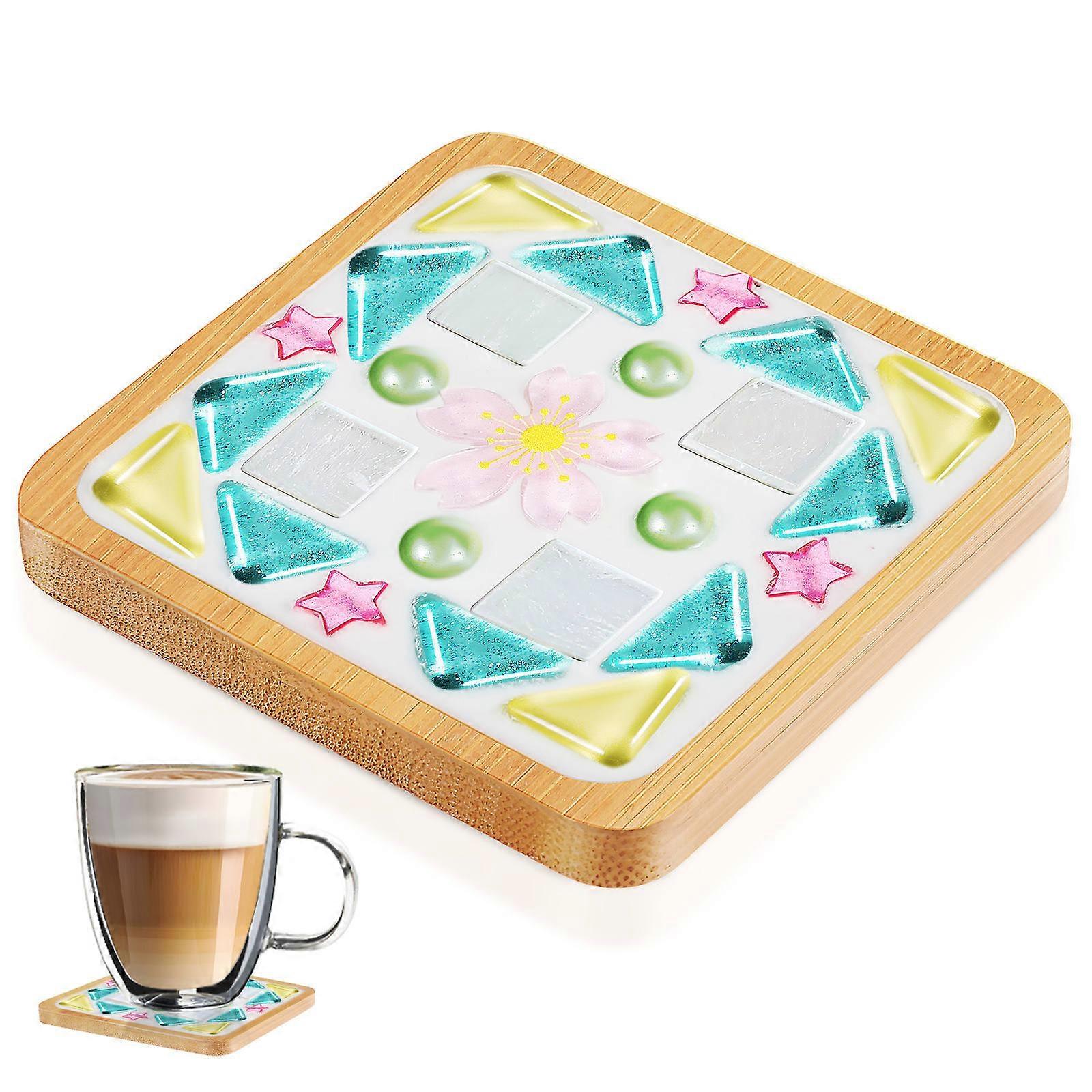 Diy Coaster Making Kit For Creative Hobbyists Featuring Square Wood Coasters And Glue Application 1 Set