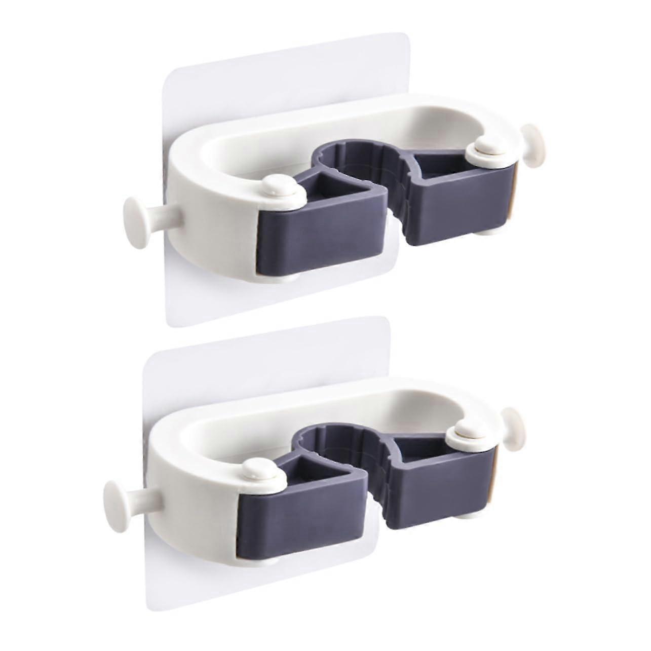 2pcs Mop and Broom Holder Wall Mounted Storage Rack No Drill Space Saving Organizer with Hooks
