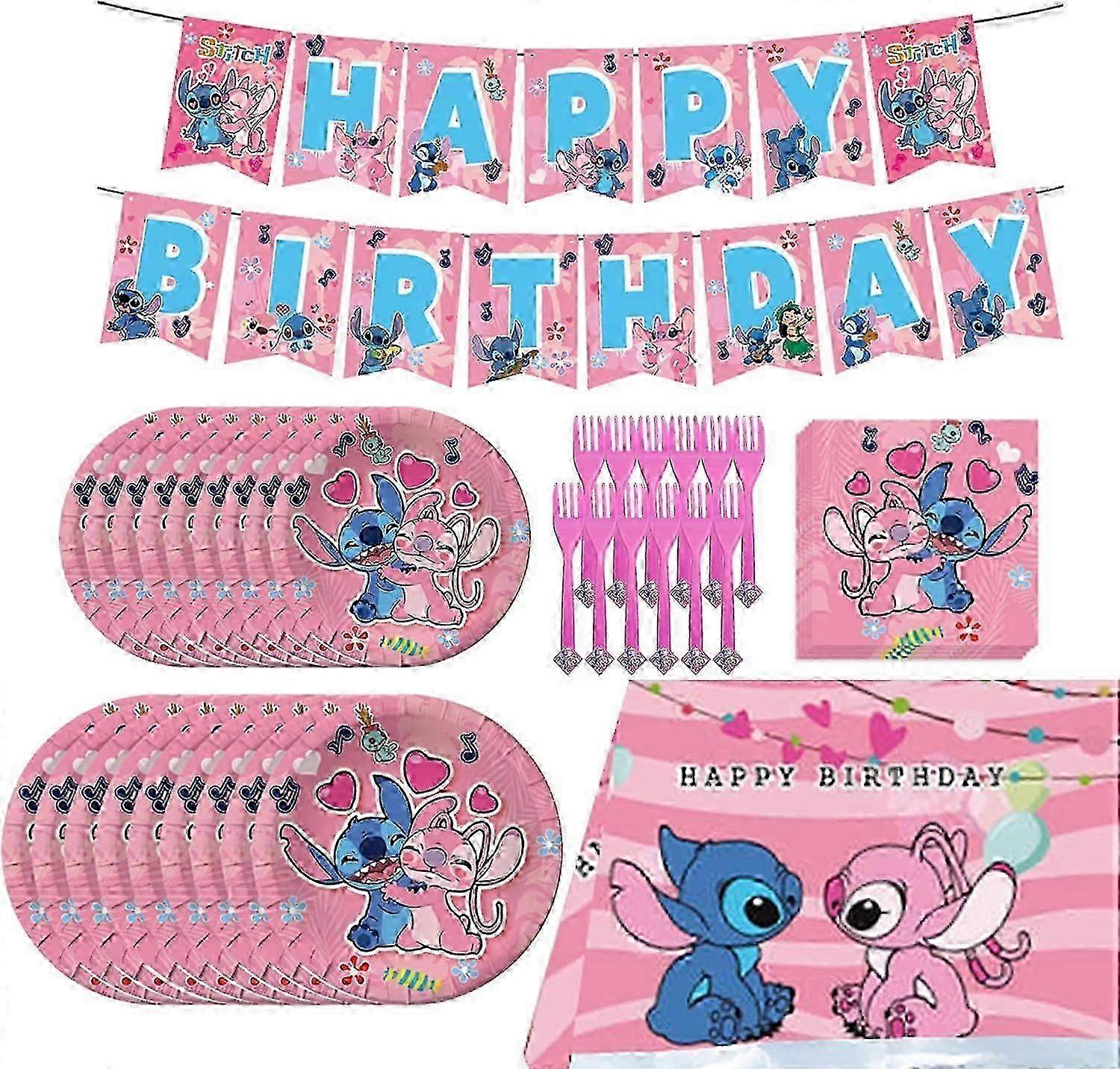2025 Pink Lilo And Stitch Birthday Party Supplies Set, Pink Theme Party Decoration Favors Includes Happy Birthday Banner, Tablecover