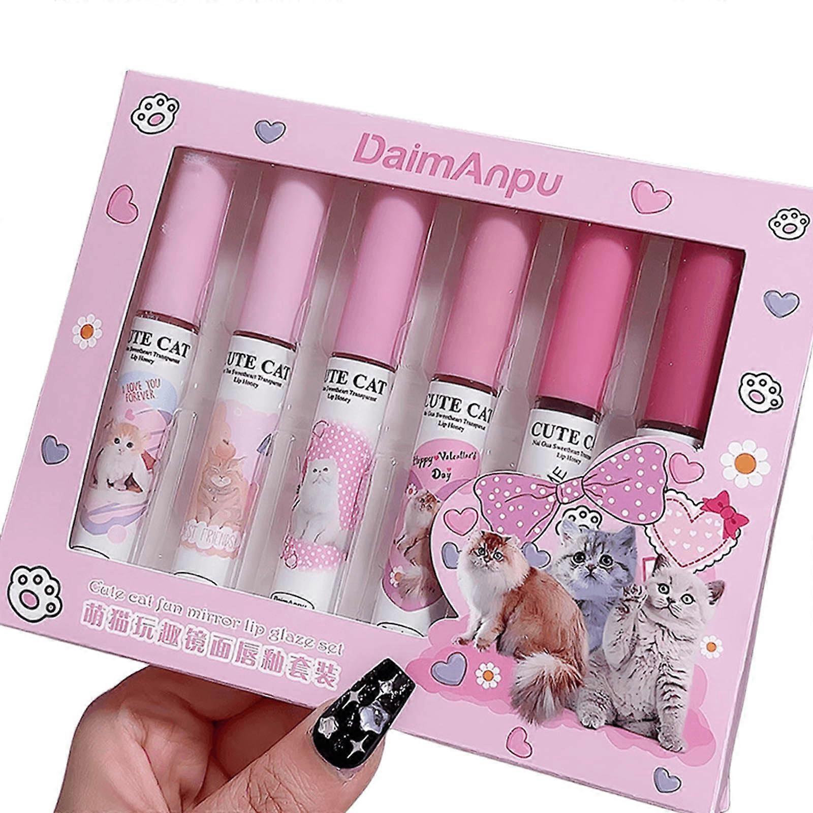 6PCS Cute Cat Lip Gloss Set with Moisturizing Lip Glaze, LongLasting Shine, Deep Hydration