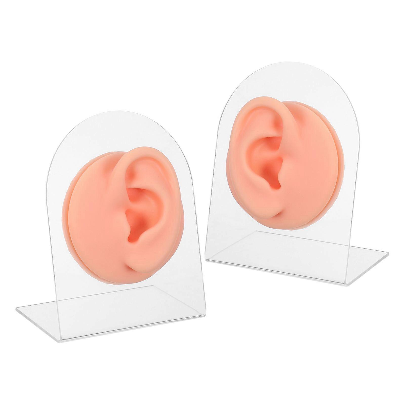1 Pair Practice Piercing Ear Model: Silicone Ear Model For Piercing Practice - Left Right Simulation Human Body Part With Display Stand Teaching Prop