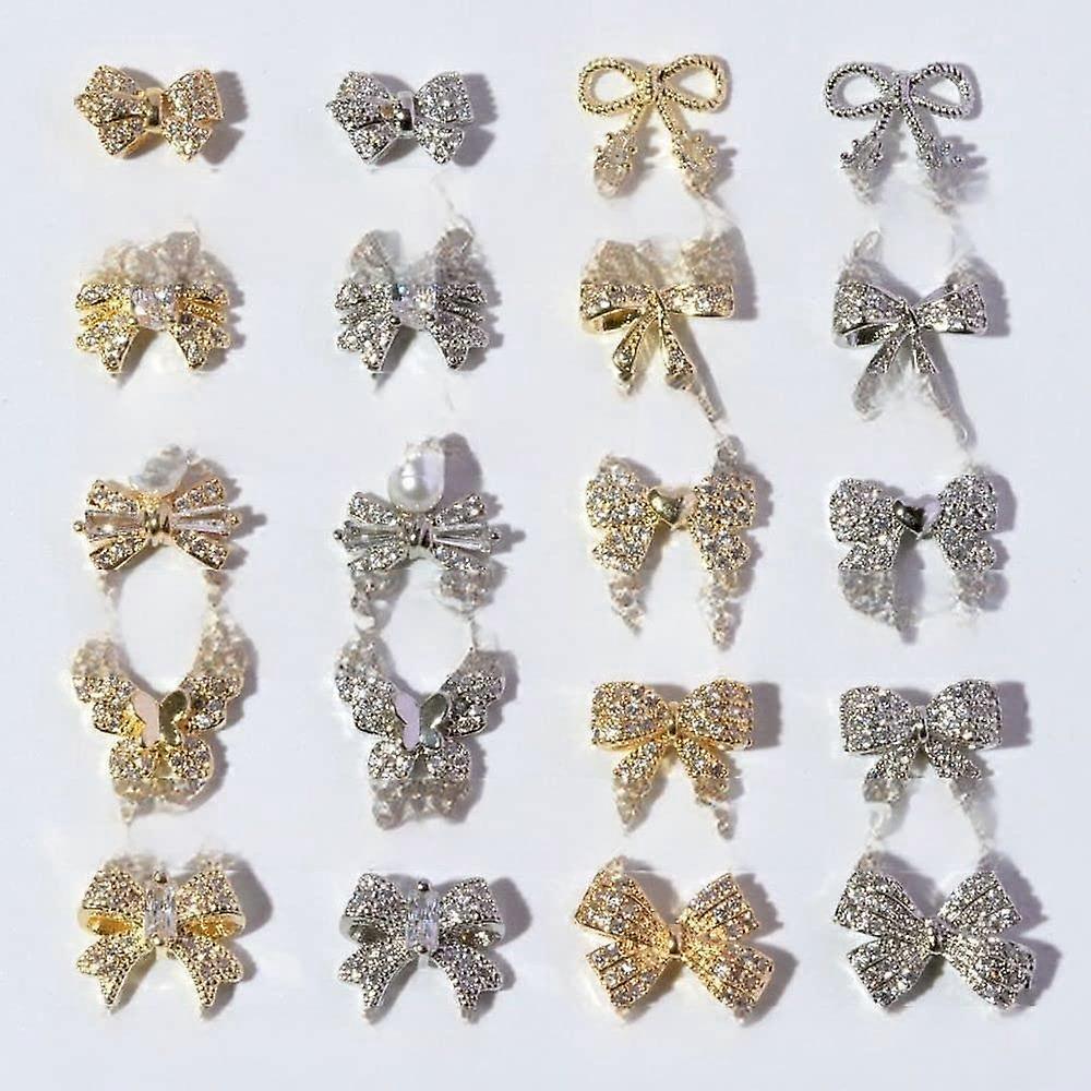 Luxury Press On Nails with Bowtie Zircon Charms, Reusable Full Coverage Acrylic Tips