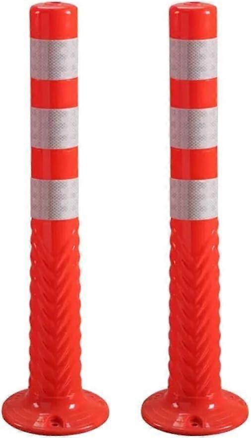 Traffic Control Bollards with  Visibility Reflective Stripes, 2 Pcs Safety Parking Bollards Red Silver