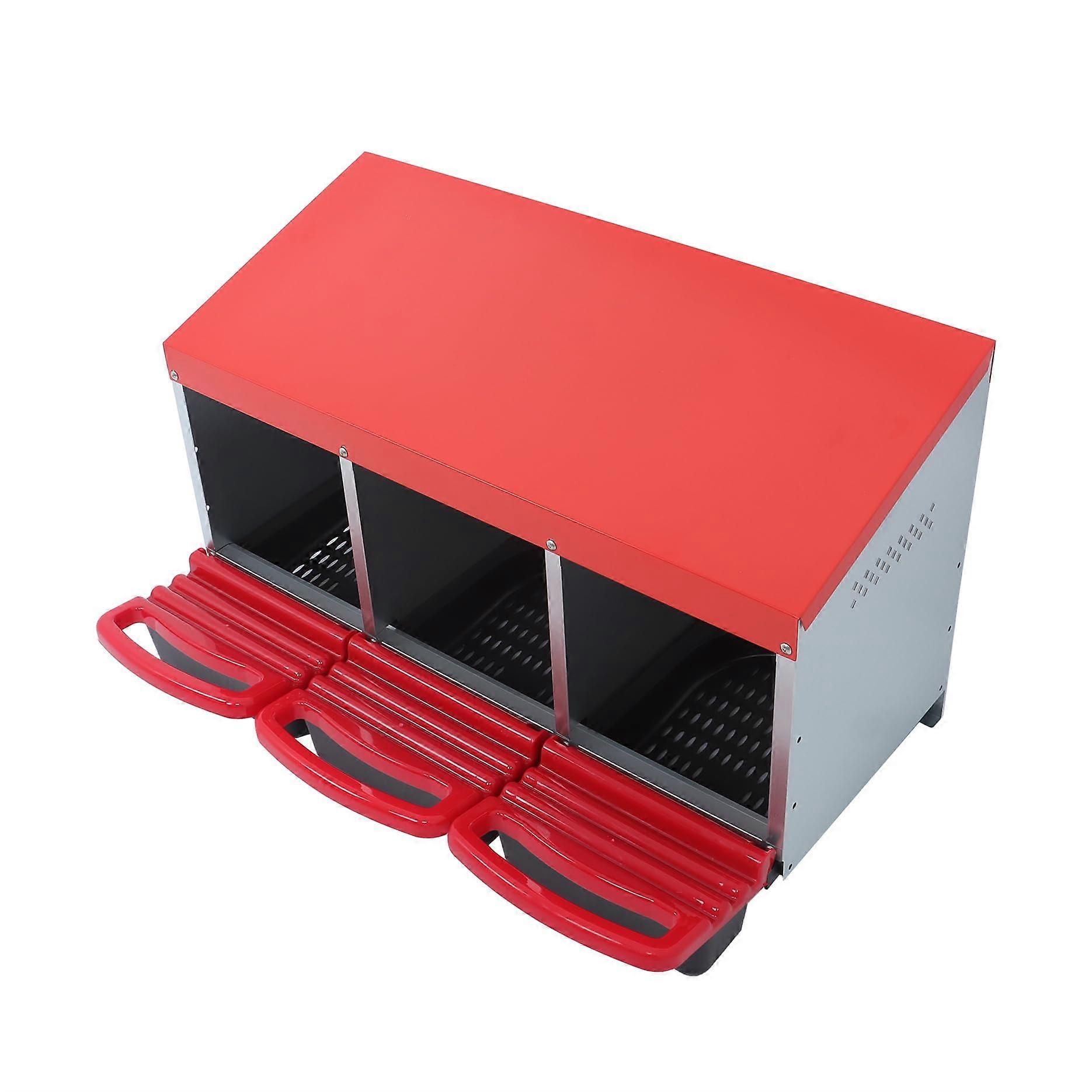 3 Compartment Metal Chicken Nesting Box with Lid, Private Ventilated Design for Hens Eggs