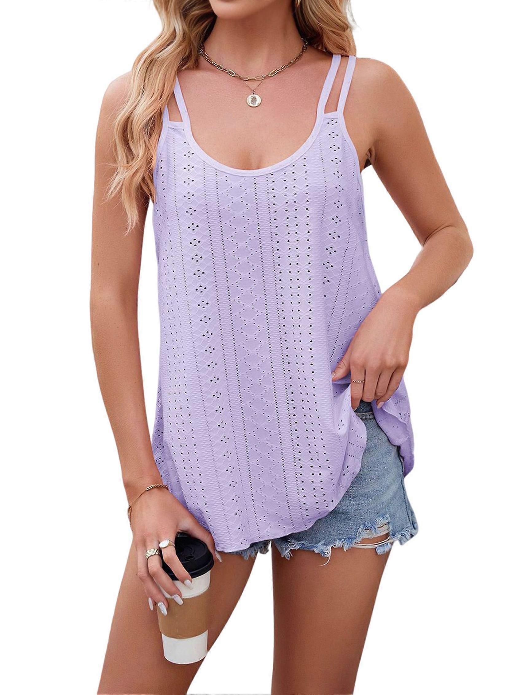 Womens Solid Color Round Neck Sleeveless Tank Top Basic Layering Undershirt Casual Purple XXL
