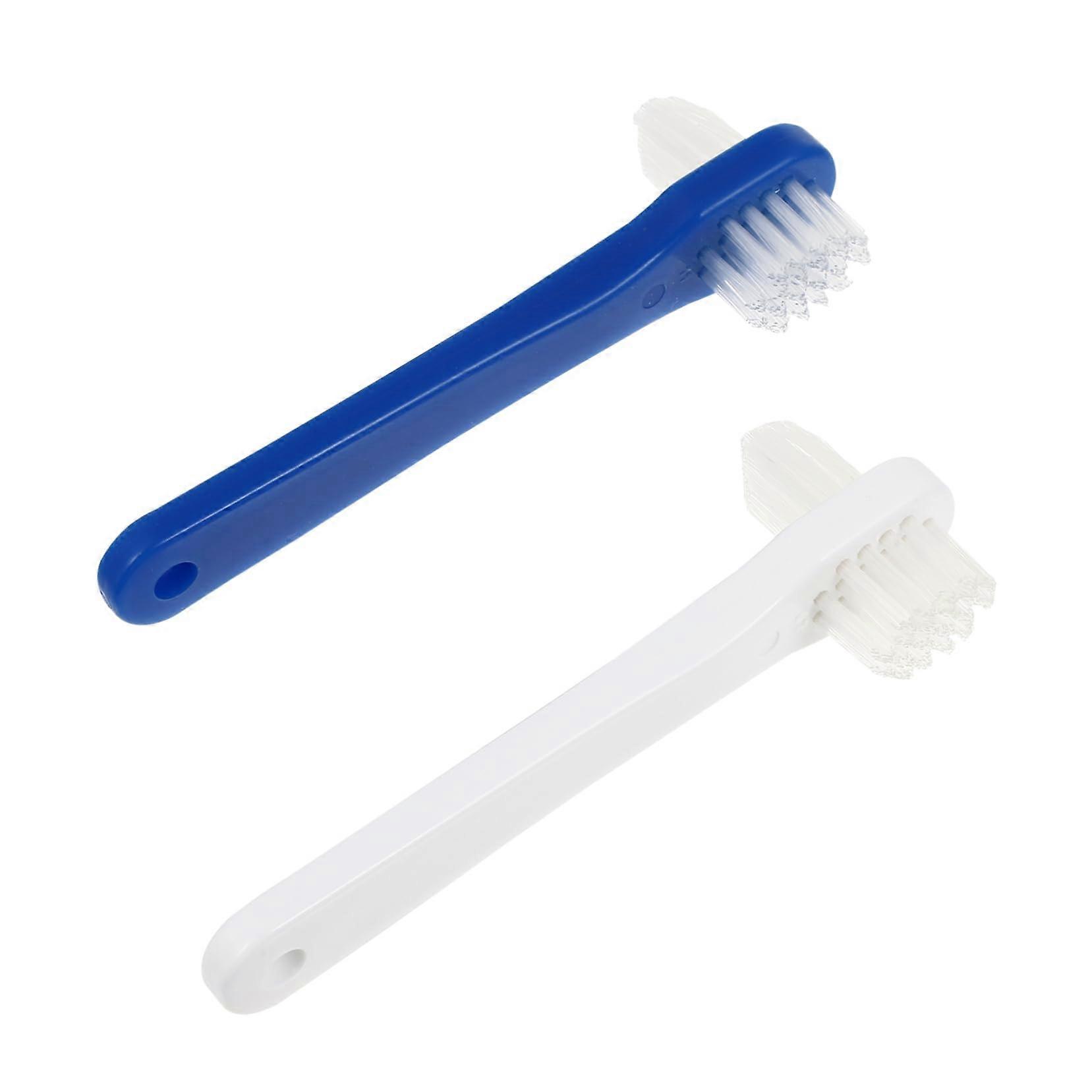 2pcs Double Sided Denture Cleaning Brush with Ergonomic NonSlip Handle for False Teeth