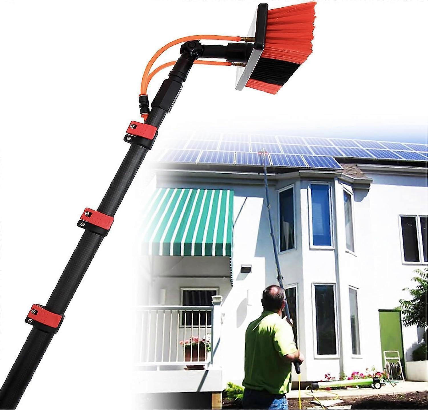 30FT Water Fed Pole with Rotating Brush Head for Window and Solar Panel Cleaning Kit
