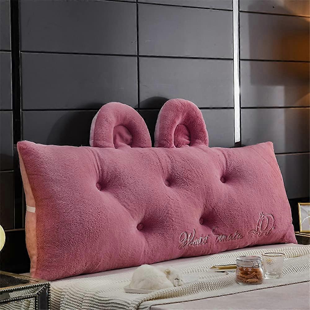 Wedge Pillow with Lumbar Support Cushion, Rectangular Bed Backrest in Bean Paste Color, Removable Cover