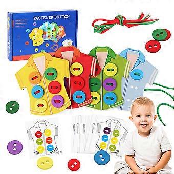 Montessori Lacing Toy for Toddlers  Wooden Sewing and Buttoning Cards for Preschool Fine Motor Skills