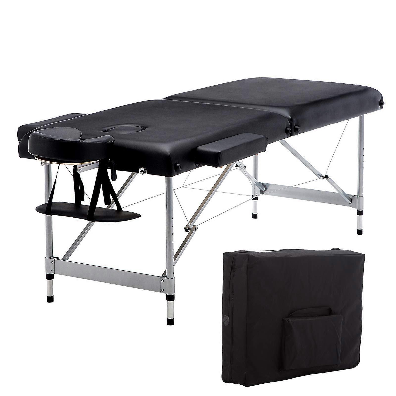 Portable Massage Table with Aluminum Frame, Adjustable Height, Folding Design, Carry Case, Black