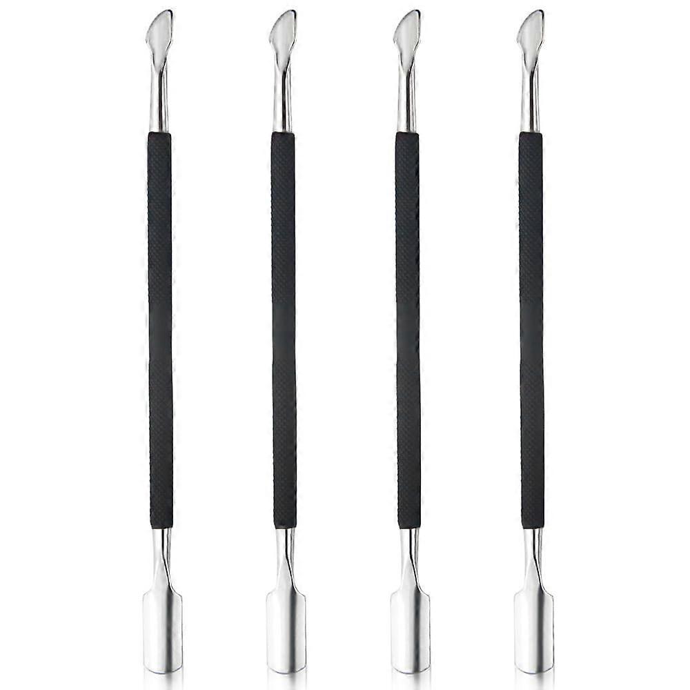 Stainless Steel Cuticle Pusher Set with DoubleEnded Precision Tips, 4pcs Black Manicure Kit