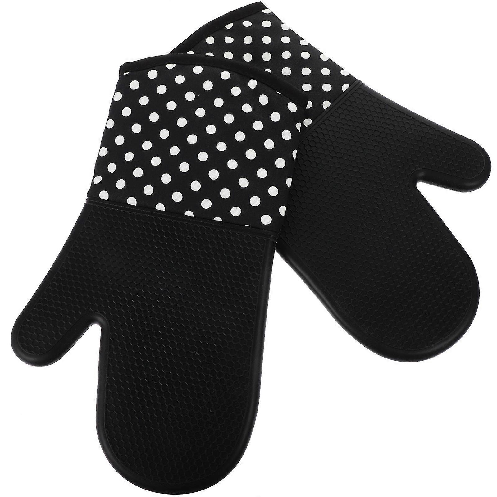 Black Heat Resistant Gloves Silicone Kitchen Gloves for Cooking 2Pcs