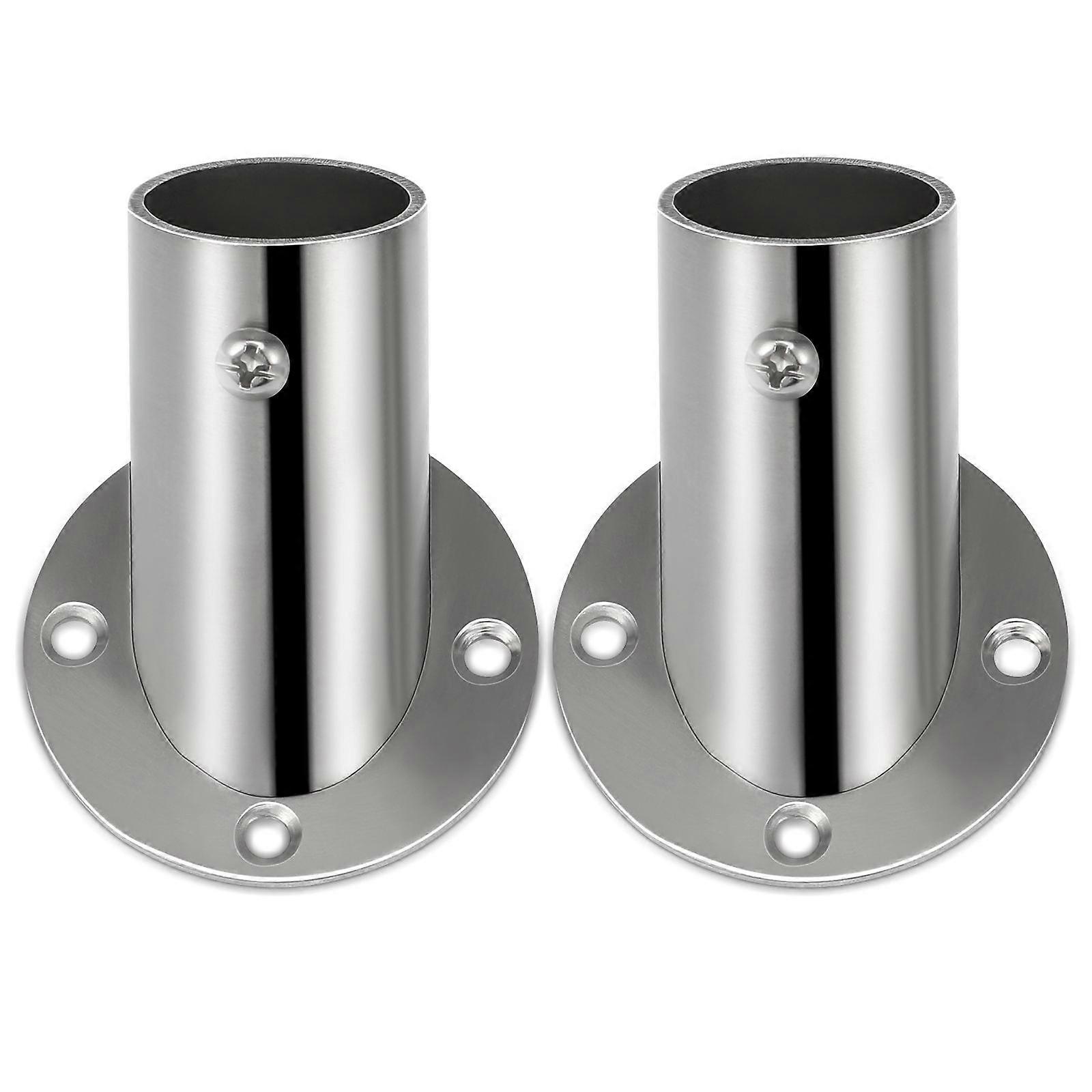 Silver Stable Socket Bracket Support Holder Closet Rod Flanges 2Pcs
