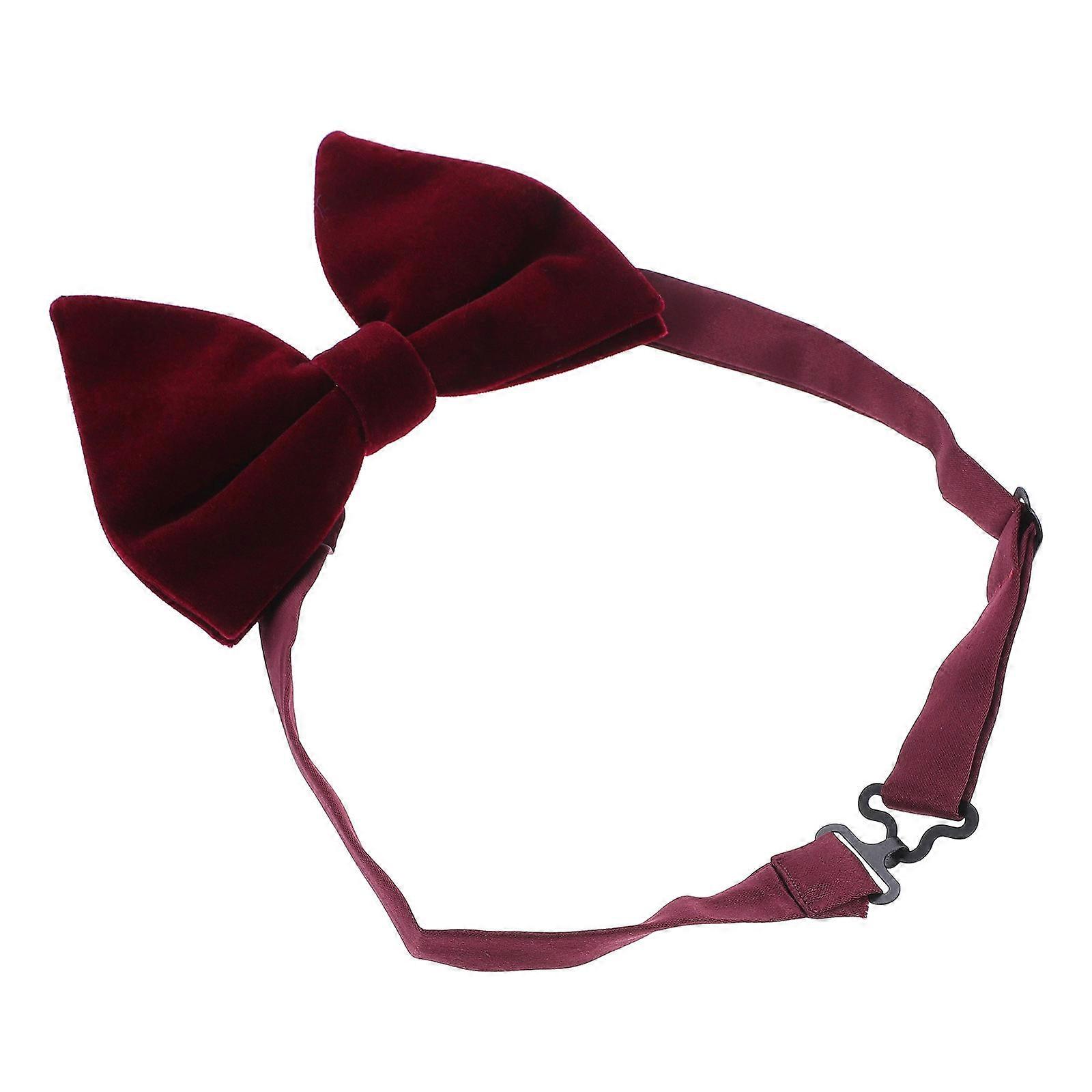 Velour Bowtie Double Layer Suit Bow Tie for Men Dark Red