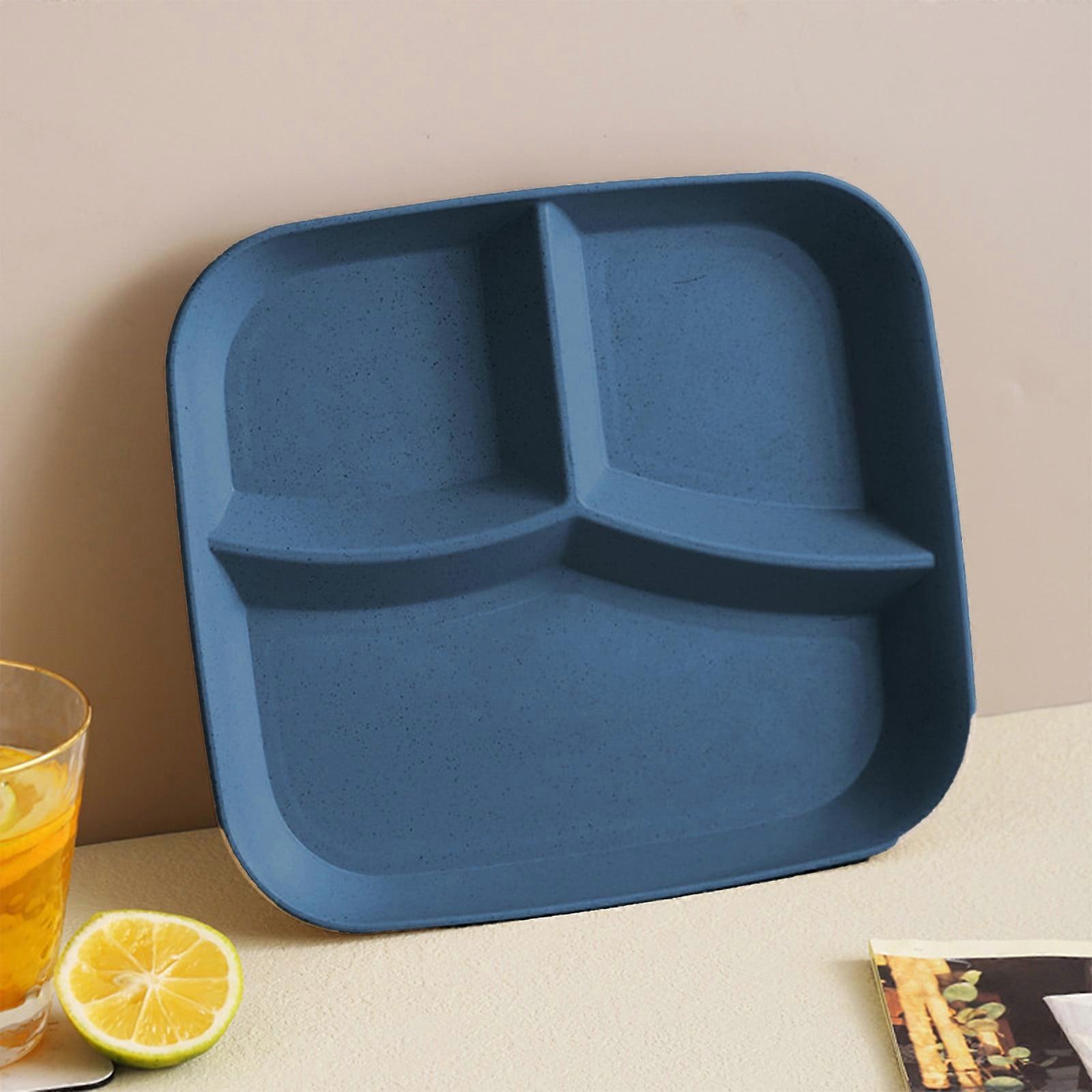 Square Divided Dinner Plates Lightweight Plastic Buffet Plates Blue Three-Cell Grid Stackable Plates