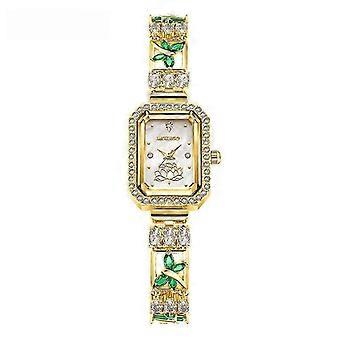 MOKAGO Luksuriøst Dameur med Guld, Diamanter og Smaragder - Elegant Armbåndsstil med Krystaldetaljer og Lotus-urskive